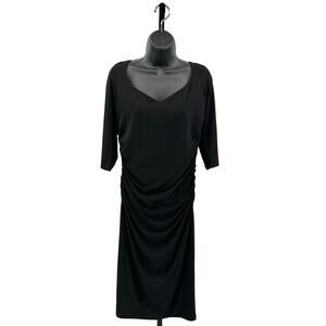 Sangria Midi Dress WMNS 14 AWIFK58I Black Ruched 3/4 Sleeves Sweetheart Neck Zip
